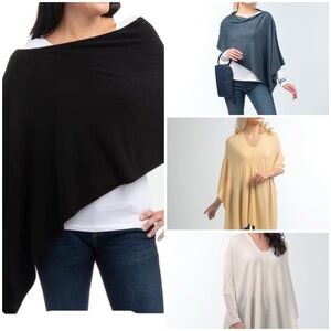 NWT cape Poncho - Black, denim , yellow, ivory-white